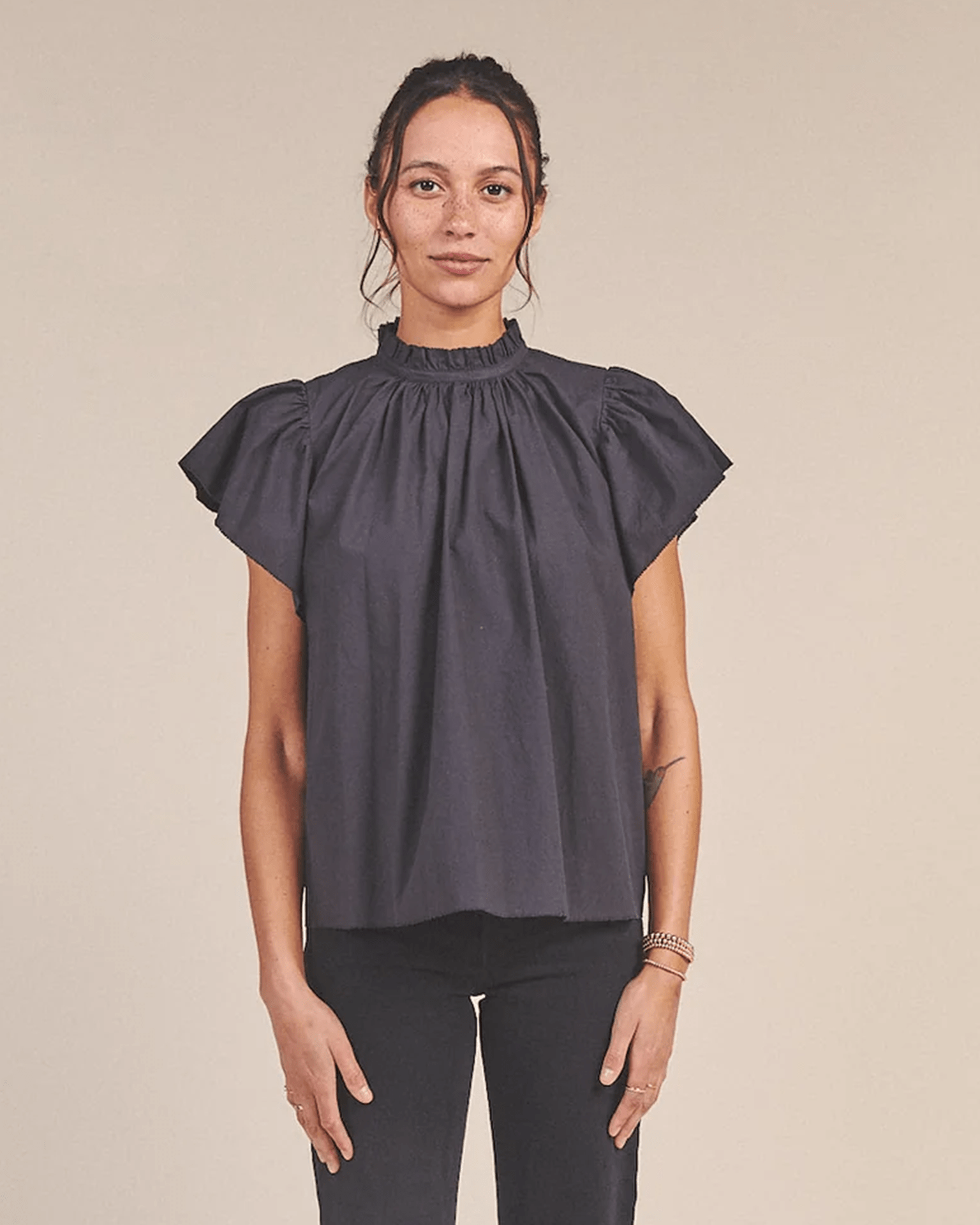 Carla Highneck Shirt in Classic Black