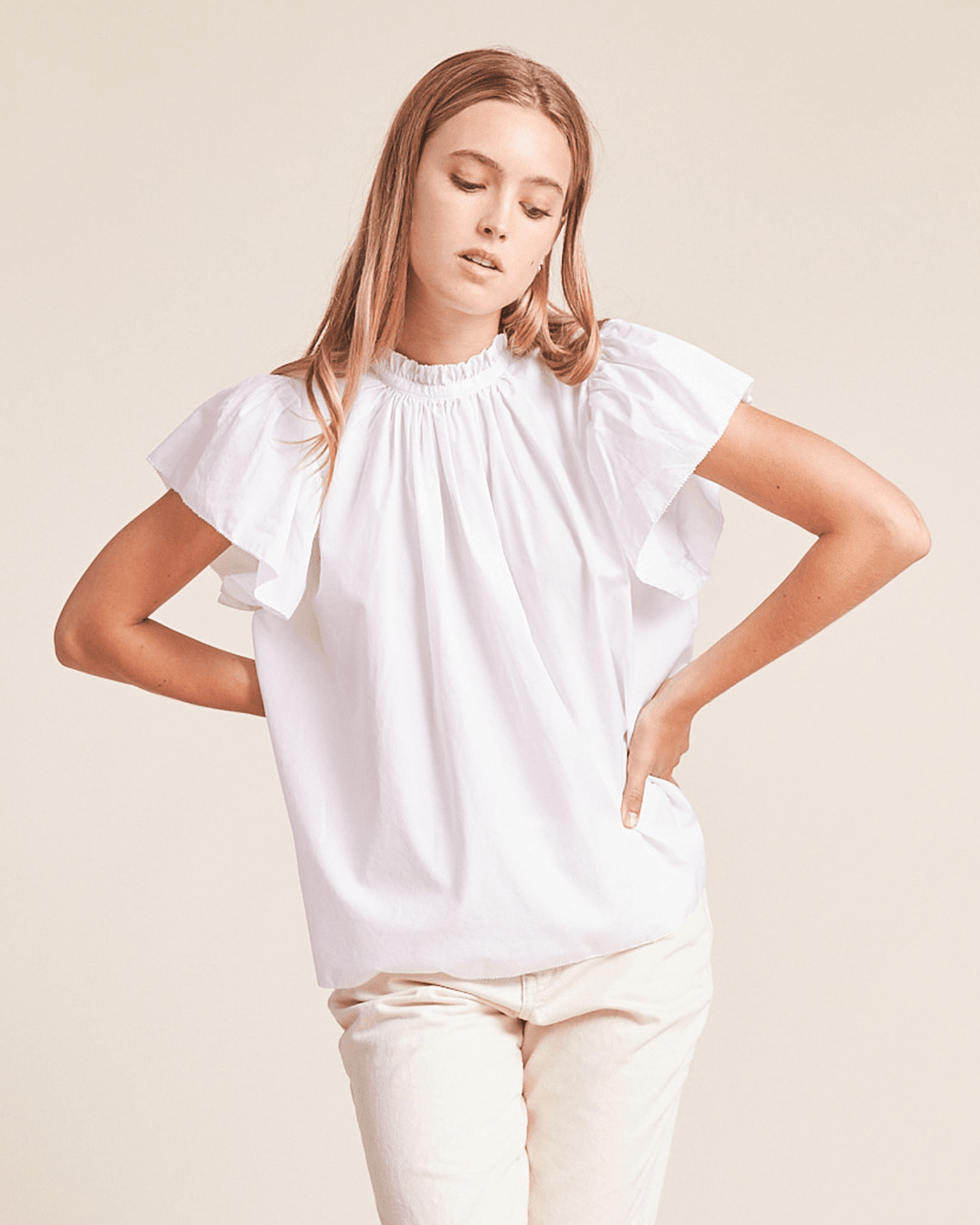 Trovata Birds of Paradis Carla Highneck Shirt in White - Bliss Trovata Birds of Paradis Carla Highneck Shirt in White - Bliss