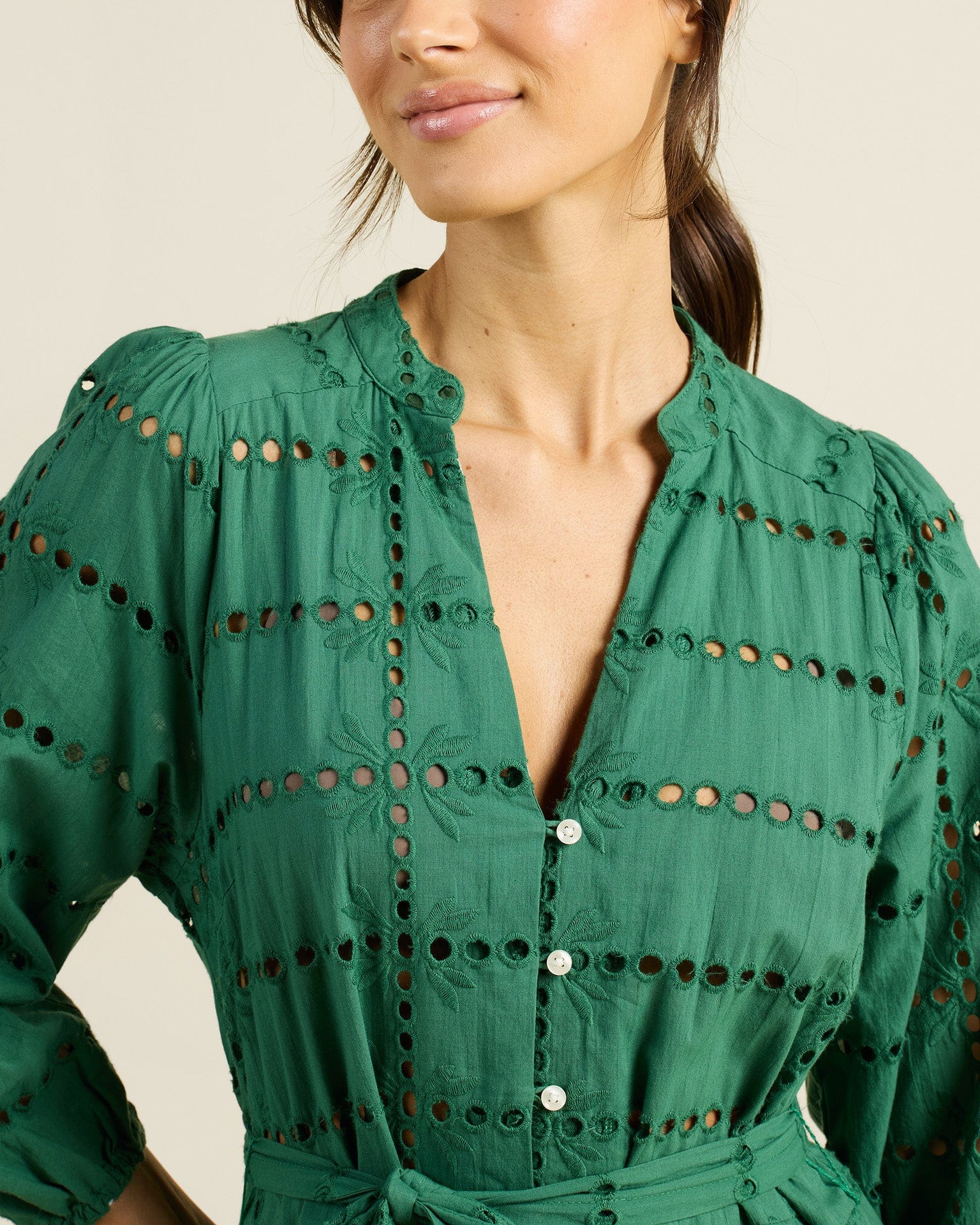 Trovata Birds of Paradis Celeste Dress in Emerald Eyelet