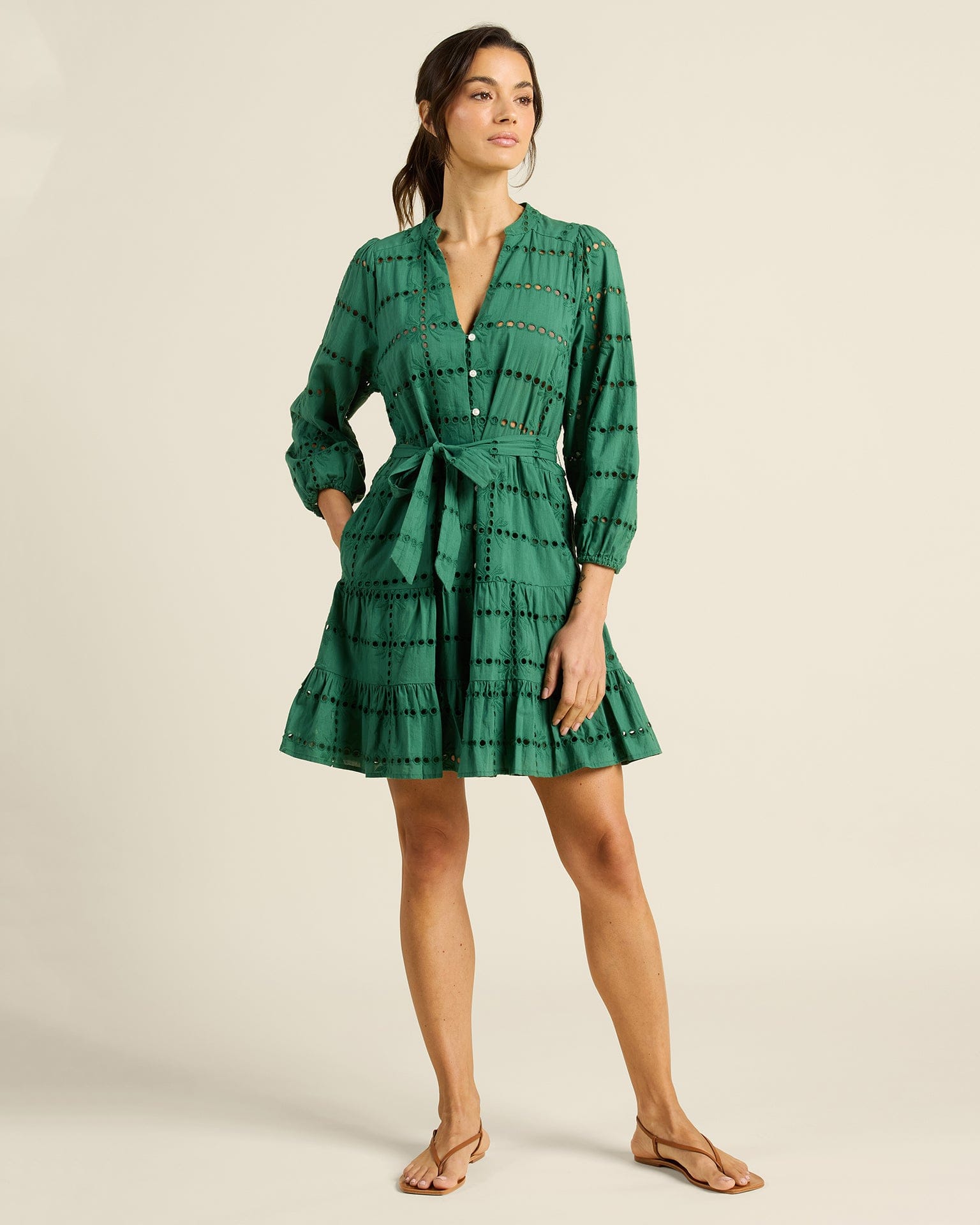Trovata Birds of Paradis Celeste Dress in Emerald Eyelet