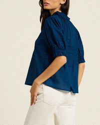 Trovata Birds of Paradis Jess Blouse in Laguna Navy 4 - Bliss Boutiques