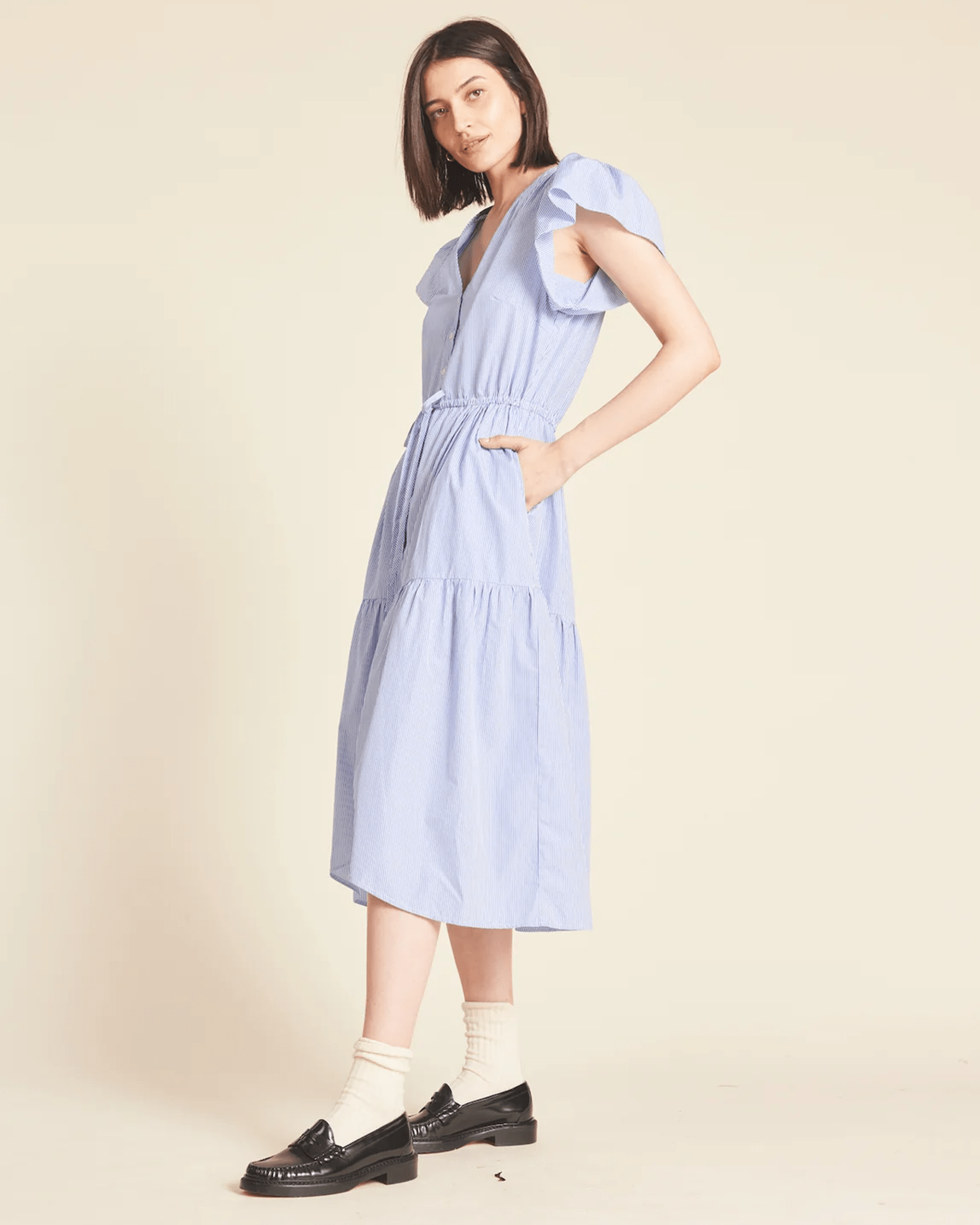 Trovata Birds of Paradis Kristi Dress in Blue/White Stripe