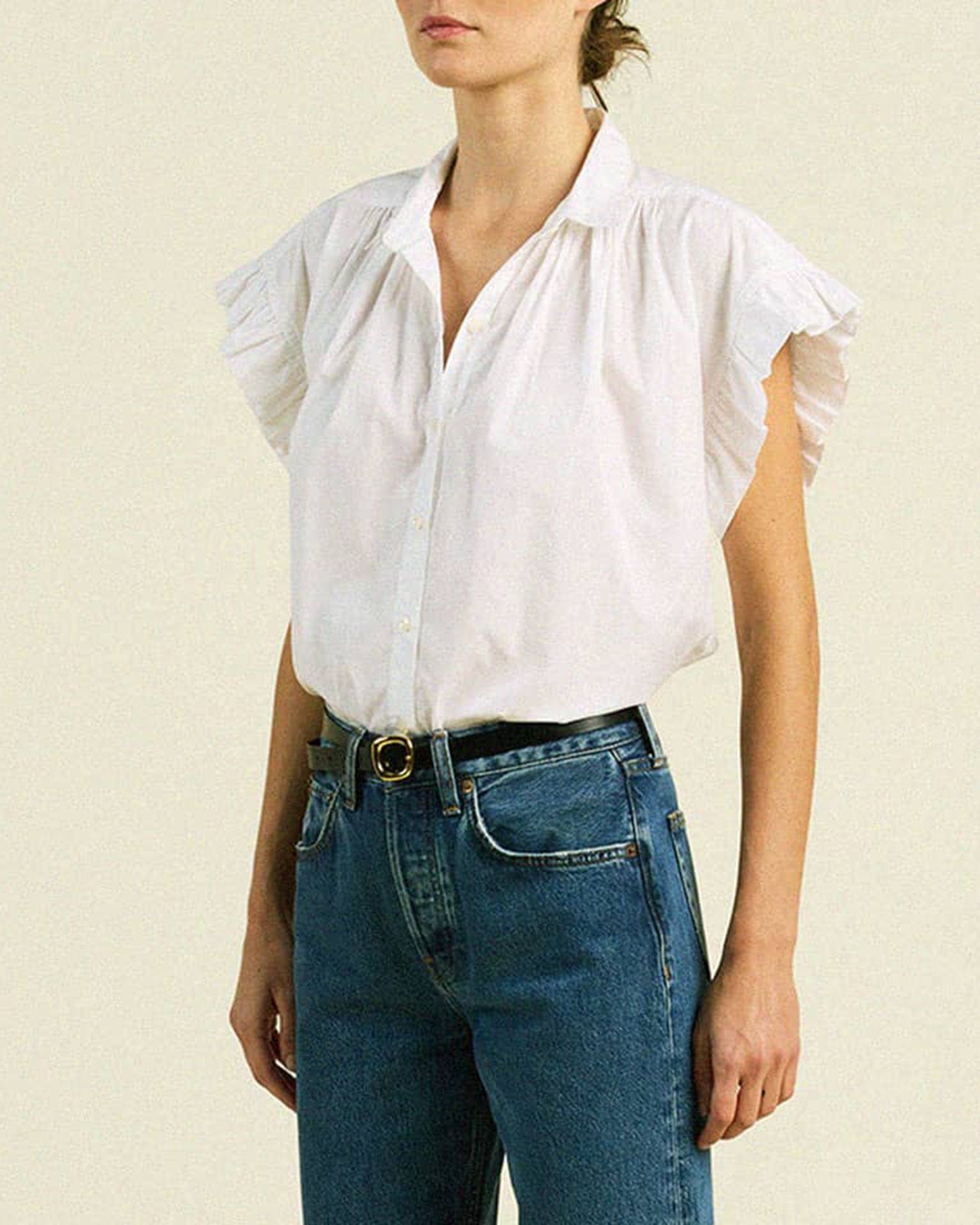 Trovata Birds of Paradis Marianne B Ruffle Sleeve Shirt in White