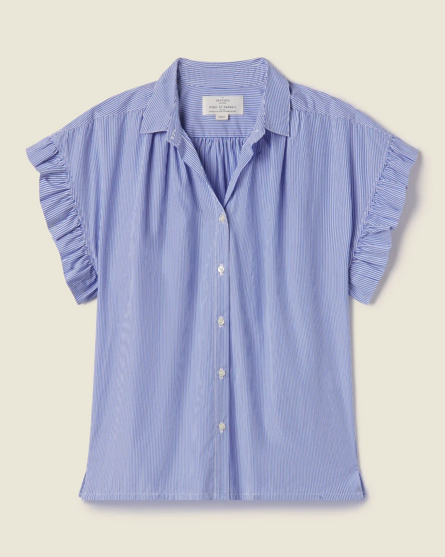 Trovata Birds of Paradis Marianne B Ruffle Slv Shirt in Blue/White Stripe