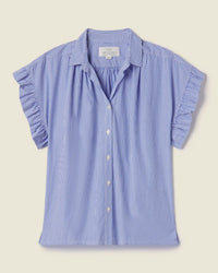 Trovata Birds of Paradis Marianne B Ruffle Slv Shirt in Blue/White Stripe