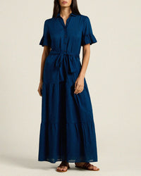 Trovata Birds of Paradis Martine Dress in Laguna Navy 1 - Bliss Boutiques