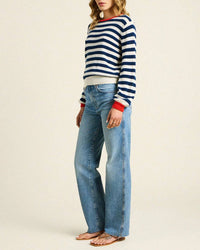 Trovata Birds of Paradis Ryann Sweater in Navy Stripe w/ Red