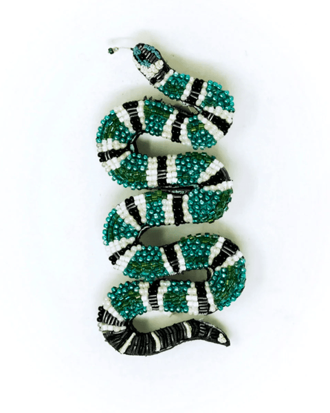 Green Banded Snake Hand-Embroidered Brooch Pin Green Banded Snake Hand-Embroidered Brooch Pin
