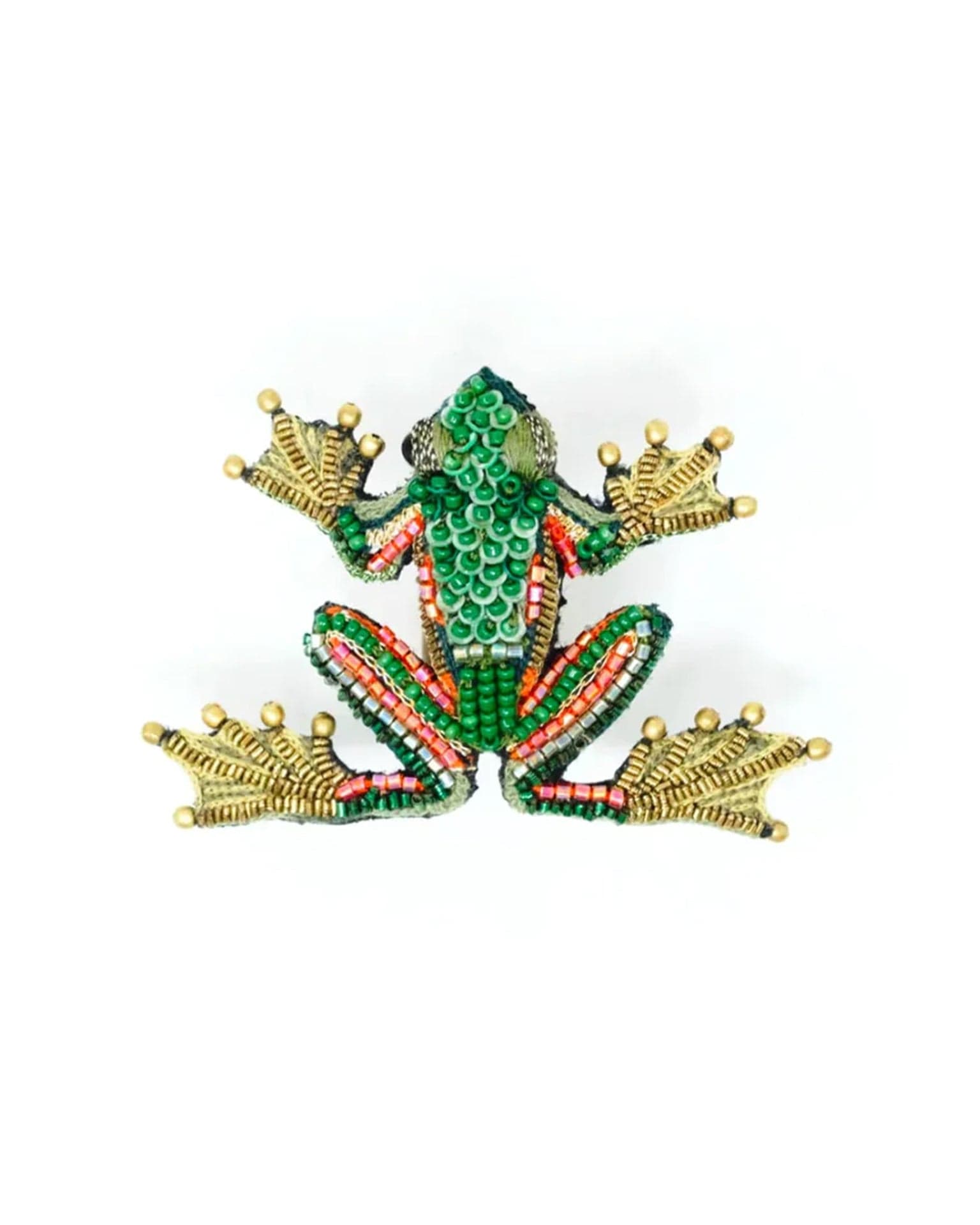 Green Flying Frog Hand-Embroidered Brooch Pin