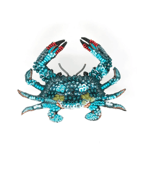Jimmy Blue Crab Hand-Embroidered Brooch Pin Jimmy Blue Crab Hand-Embroidered Brooch Pin