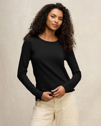 Lizzie Long Sleeve Crew Neck Top in Black - Bliss Boutiques