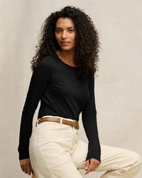 Lizzie Long Sleeve Crew Neck Top in Black - Bliss Boutiques
