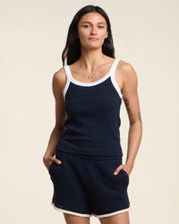 Velvet by Graham & Spencer Belle Spaghetti Tank Top in Navy/White 1 - Bliss Boutiques
