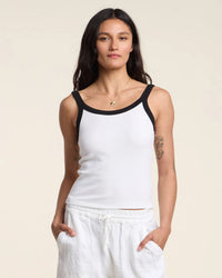 Velvet by Graham & Spencer Belle Spaghetti Tank Top in White/Black 1 - Bliss Boutiques