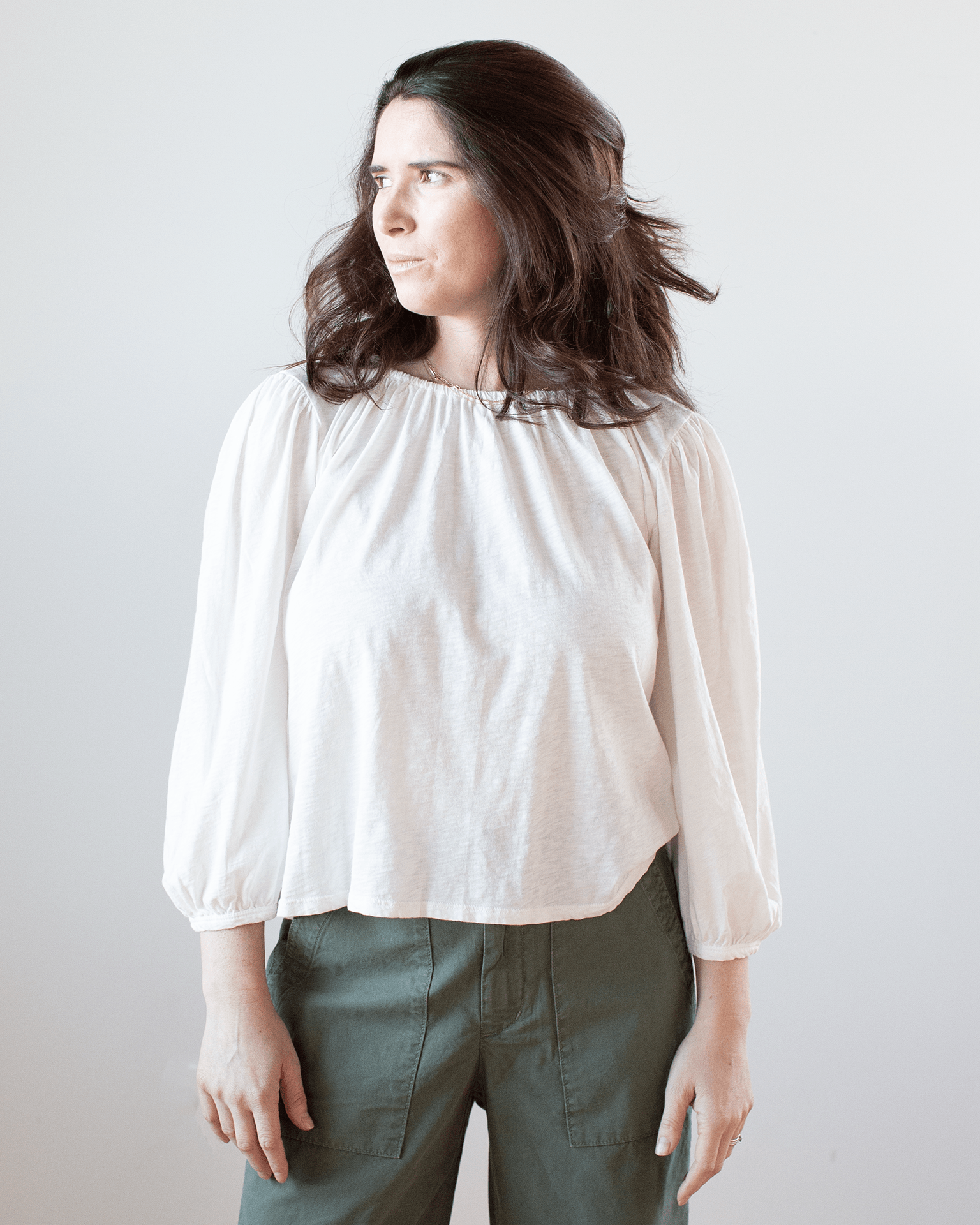 Velvet by Graham & Spencer Carena 3/4 Puff Sleeve Top in Ecru