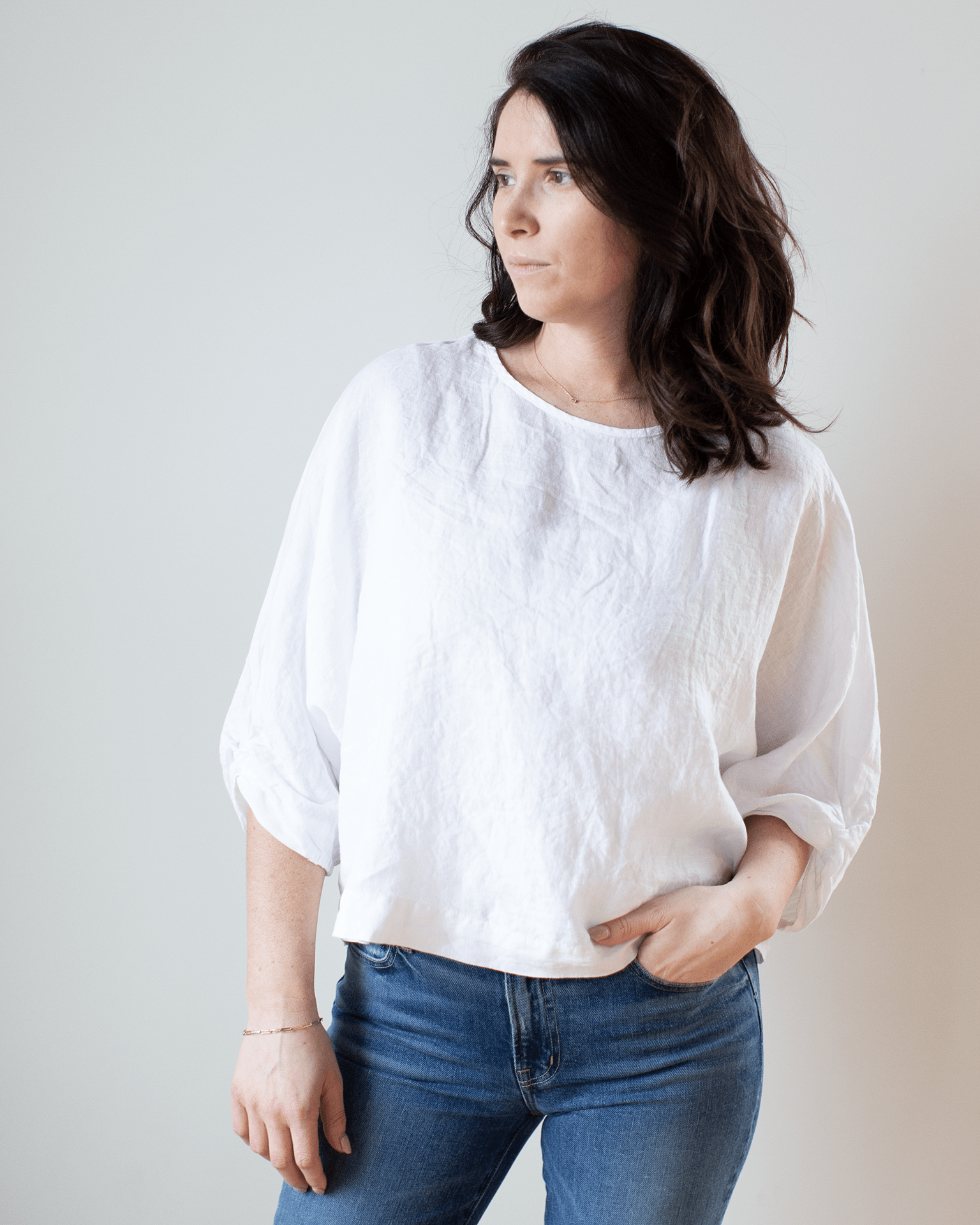 Velvet by Graham & Spencer Cass Knot Sleeve Top in White