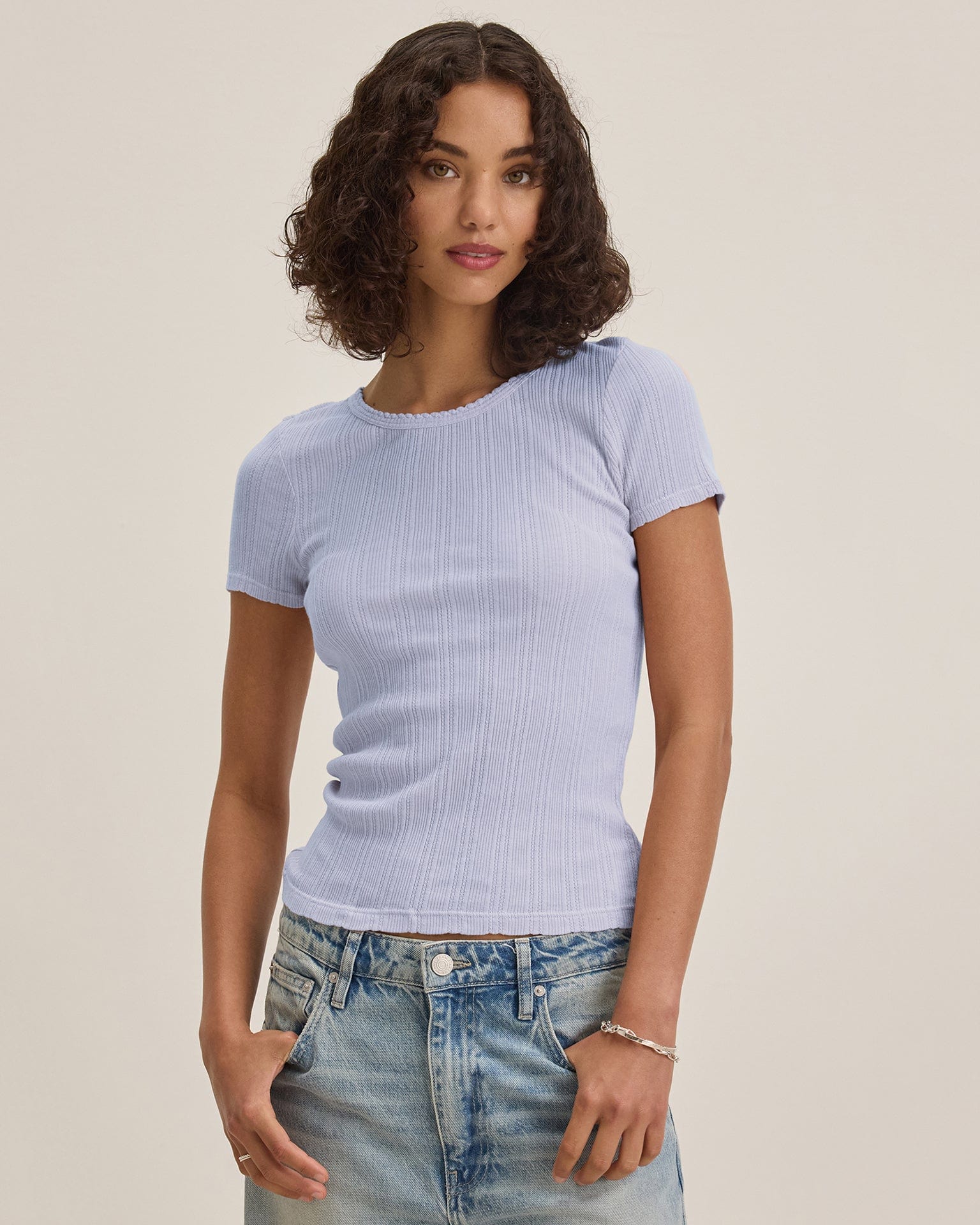 Velvet by Graham & Spencer Enati S/S Crew Neck Top in Ceramic