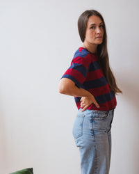 Velvet by Graham & Spencer Fryee S/S Crop Top in Red/Blue 4 - Bliss Boutiques