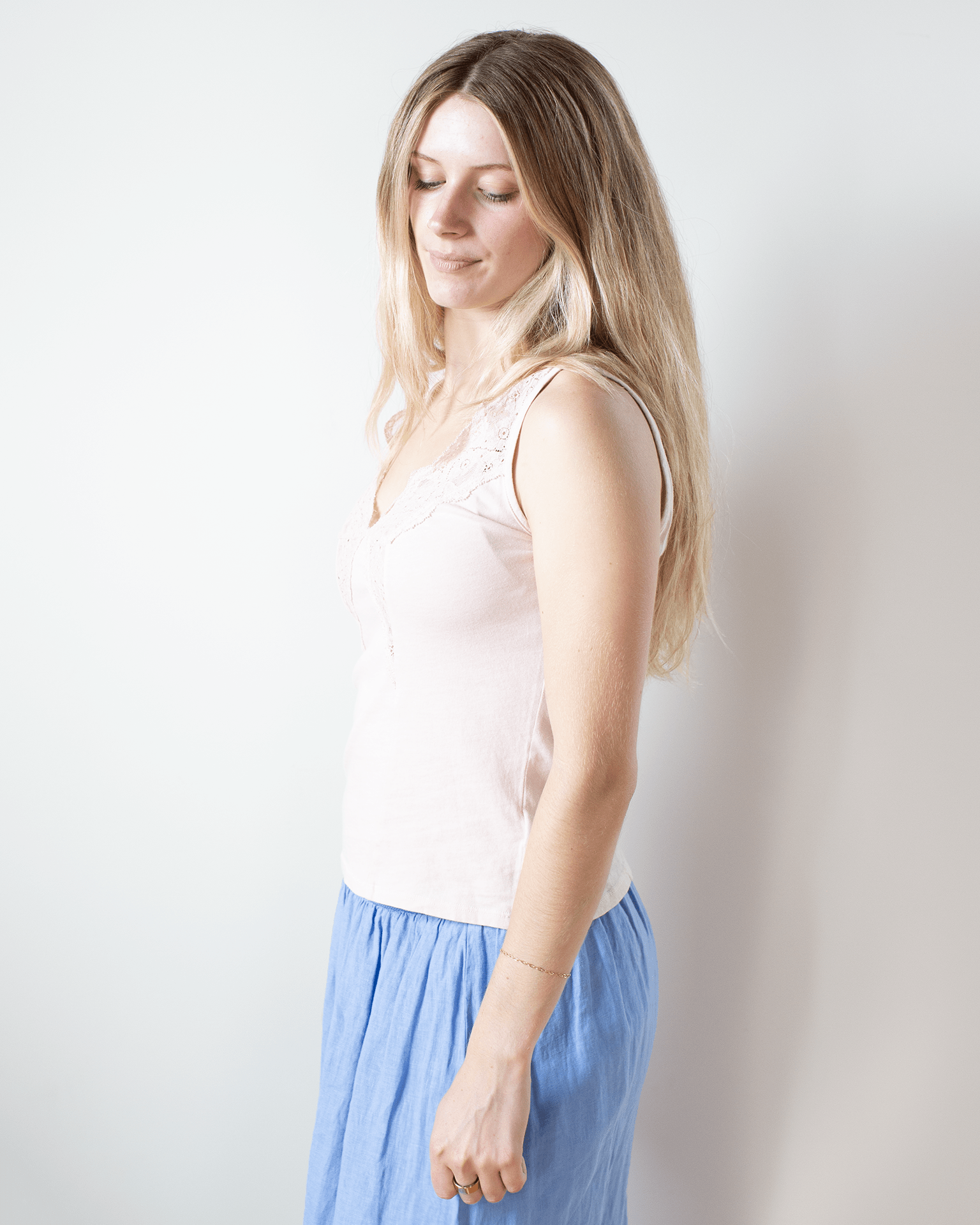 Velvet by Graham & Spencer Hannah V Neck Lace Tank in Ballet