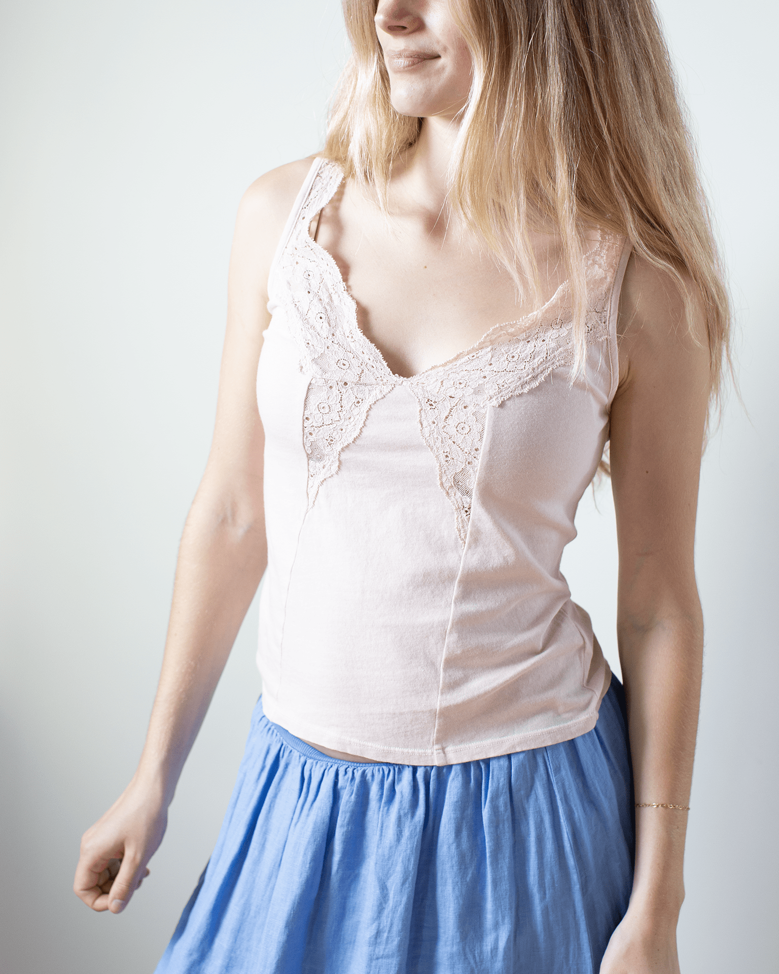 Velvet by Graham & Spencer Hannah V Neck Lace Tank in Ballet