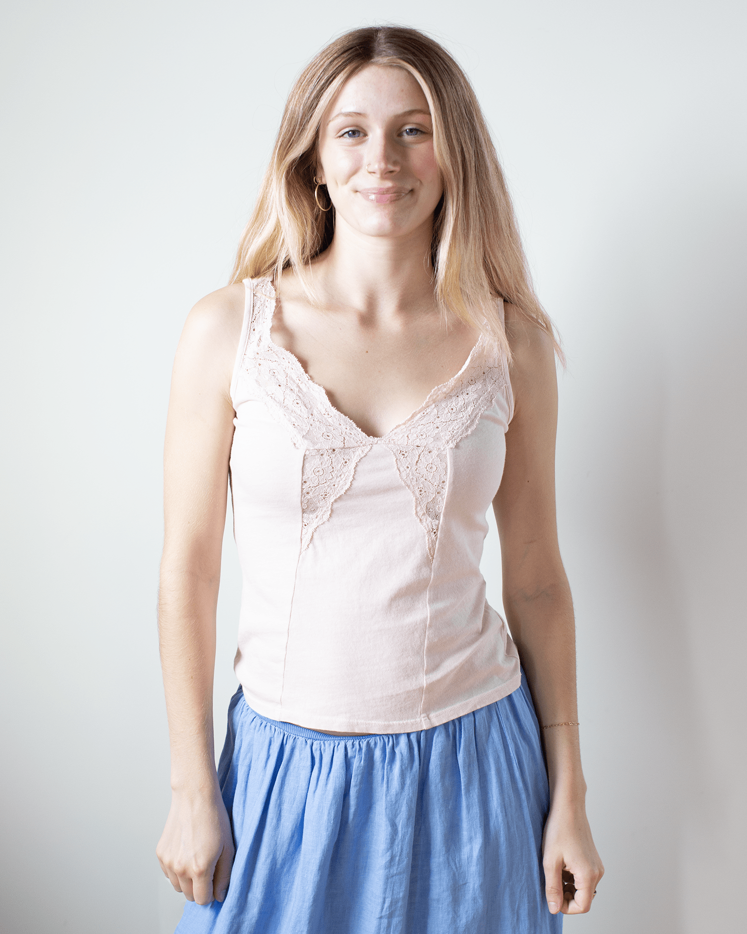Velvet by Graham & Spencer Hannah V Neck Lace Tank in Ballet