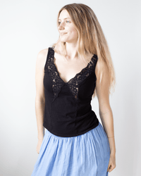 Velvet by Graham & Spencer Hannah V Neck Lace Tank in Black