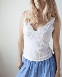 Hannah V Neck Lace Tank in White - Bliss Boutiques