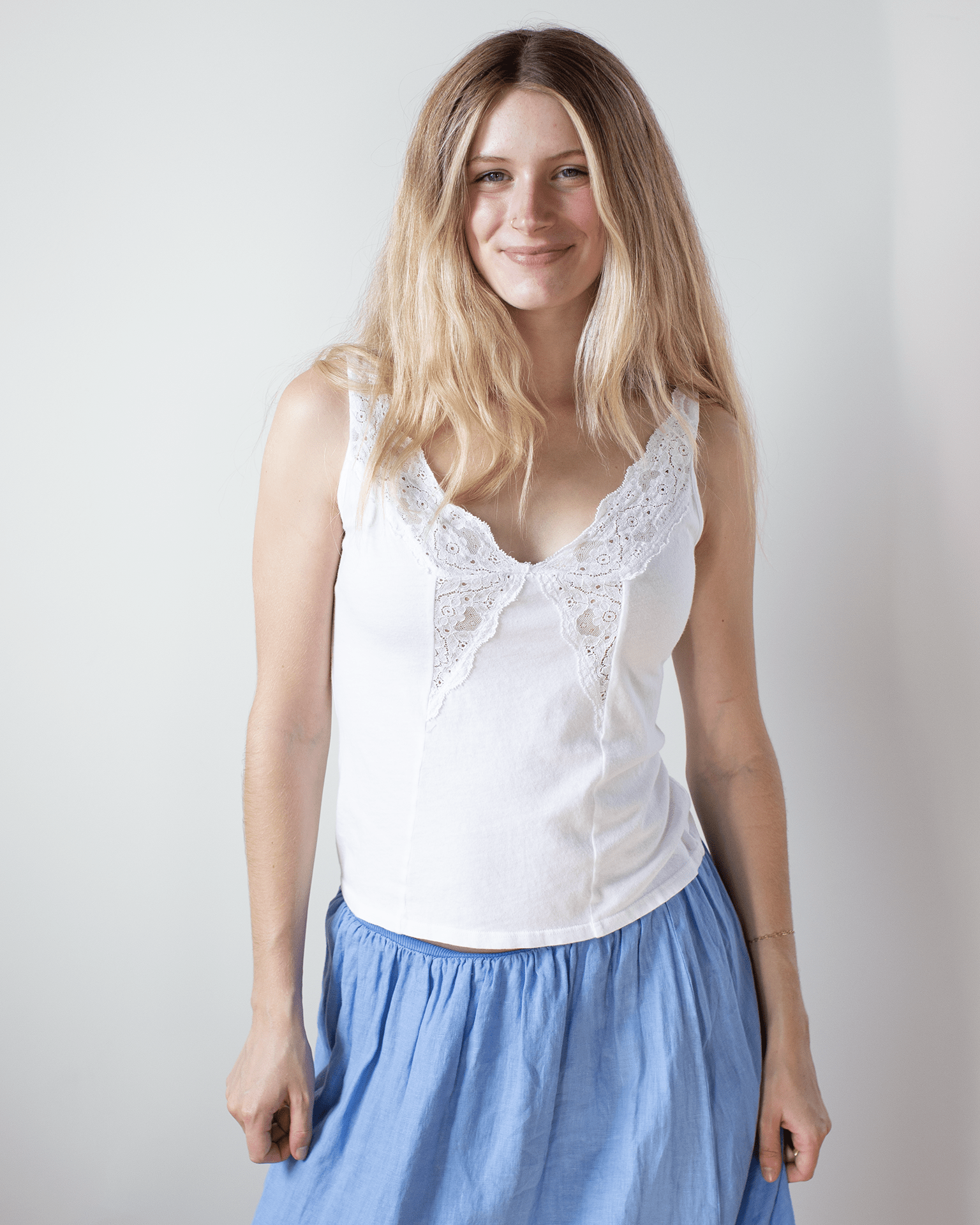 Velvet by Graham & Spencer Hannah V Neck Lace Tank in White