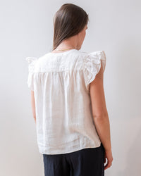 Velvet by Graham & Spencer Janey Ruffle Short Sleeve Button Top in Chalk 4 - Bliss Boutiques