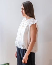 Velvet by Graham & Spencer Janey Ruffle Short Sleeve Button Top in Chalk 2 - Bliss Boutiques