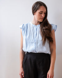 Velvet by Graham & Spencer Janey Ruffle Short Sleeve Button Top in Sailboat 2 - Bliss Boutiques