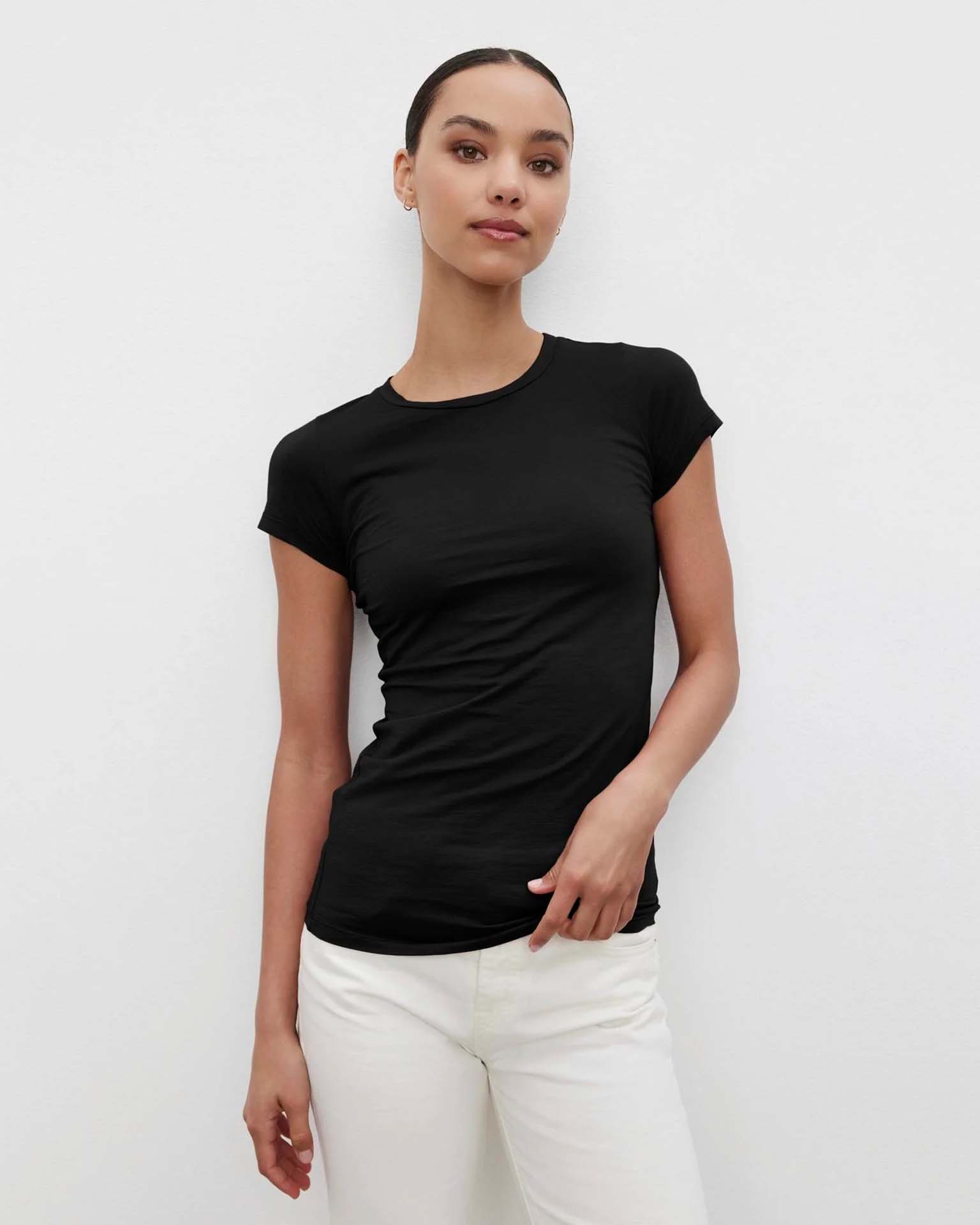 Velvet by Graham & Spencer Jemma S/S Crew Neck Top in Black