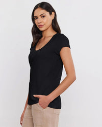 Velvet by Graham & Spencer Kira Scoop Neck Tee in Black