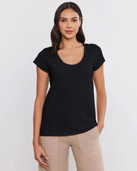 Velvet by Graham & Spencer Kira Scoop Neck Tee in Black