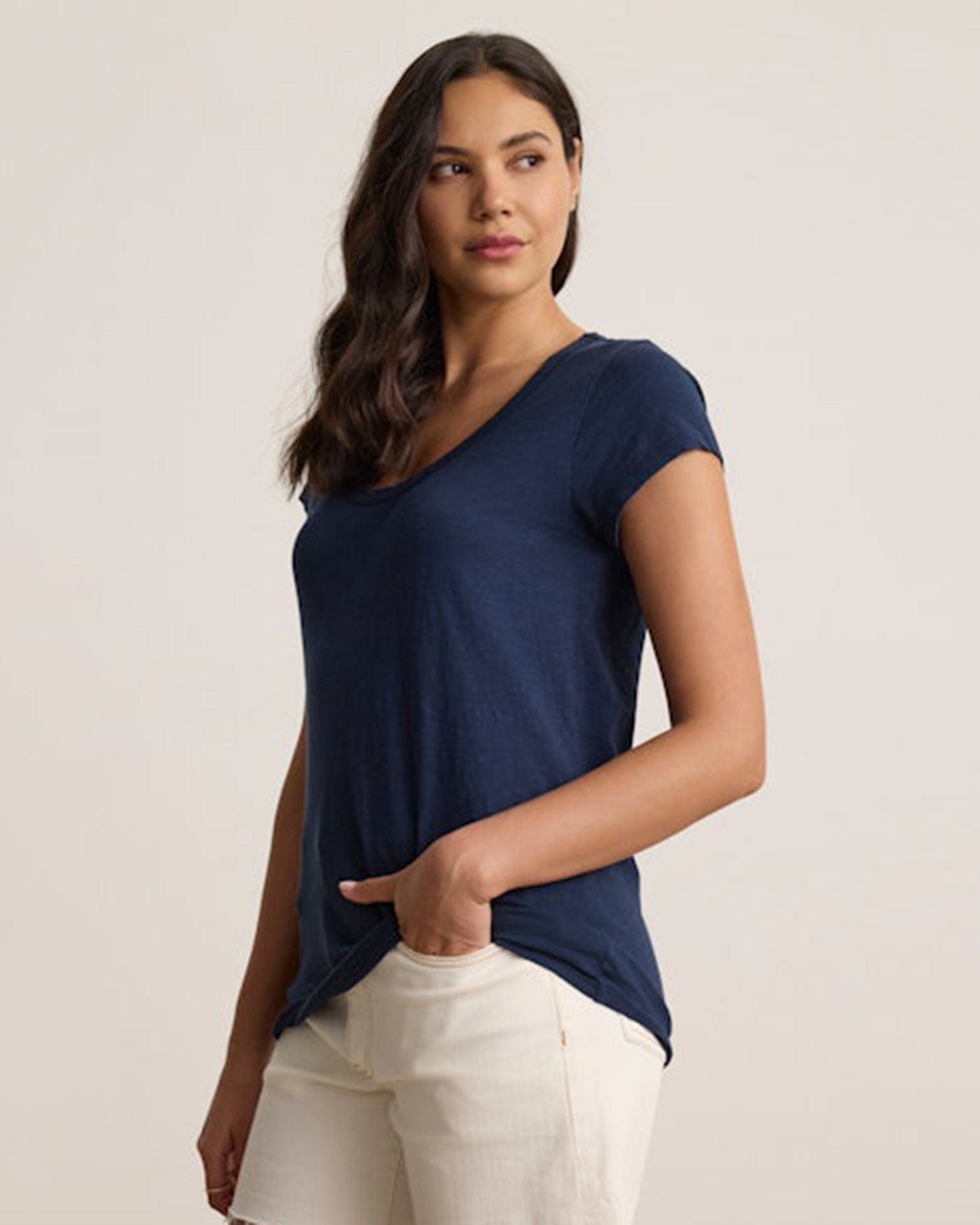 Velvet by Graham & Spencer Kira Scoop Neck Tee in Midnight