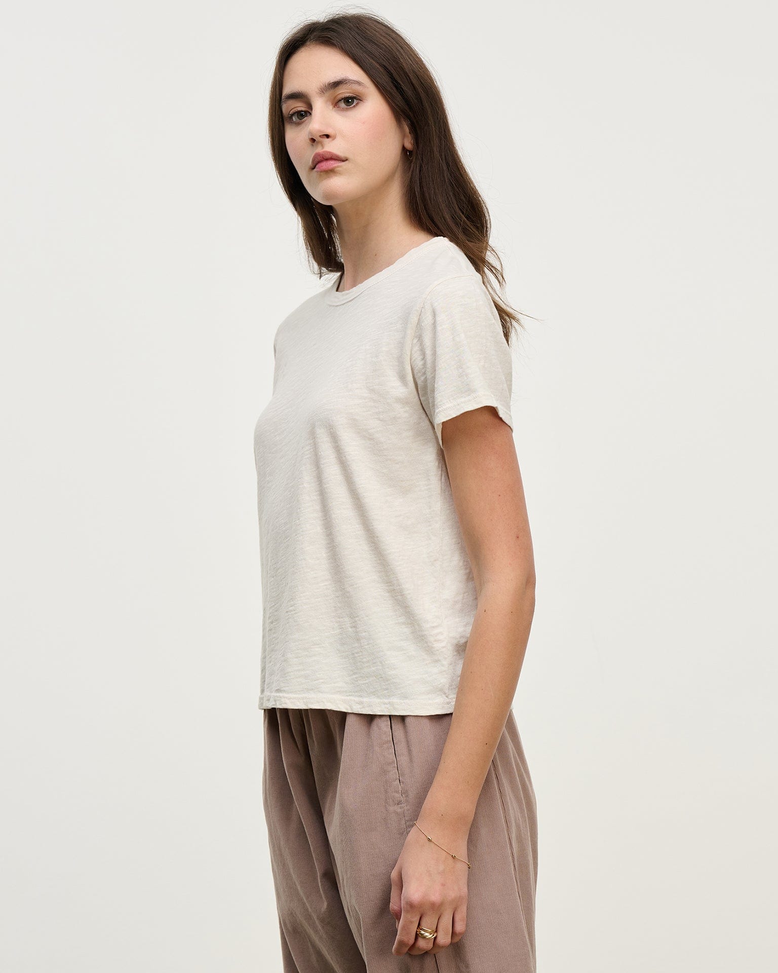 Velvet by Graham & Spencer Marie S/S Crop Top in Bisque