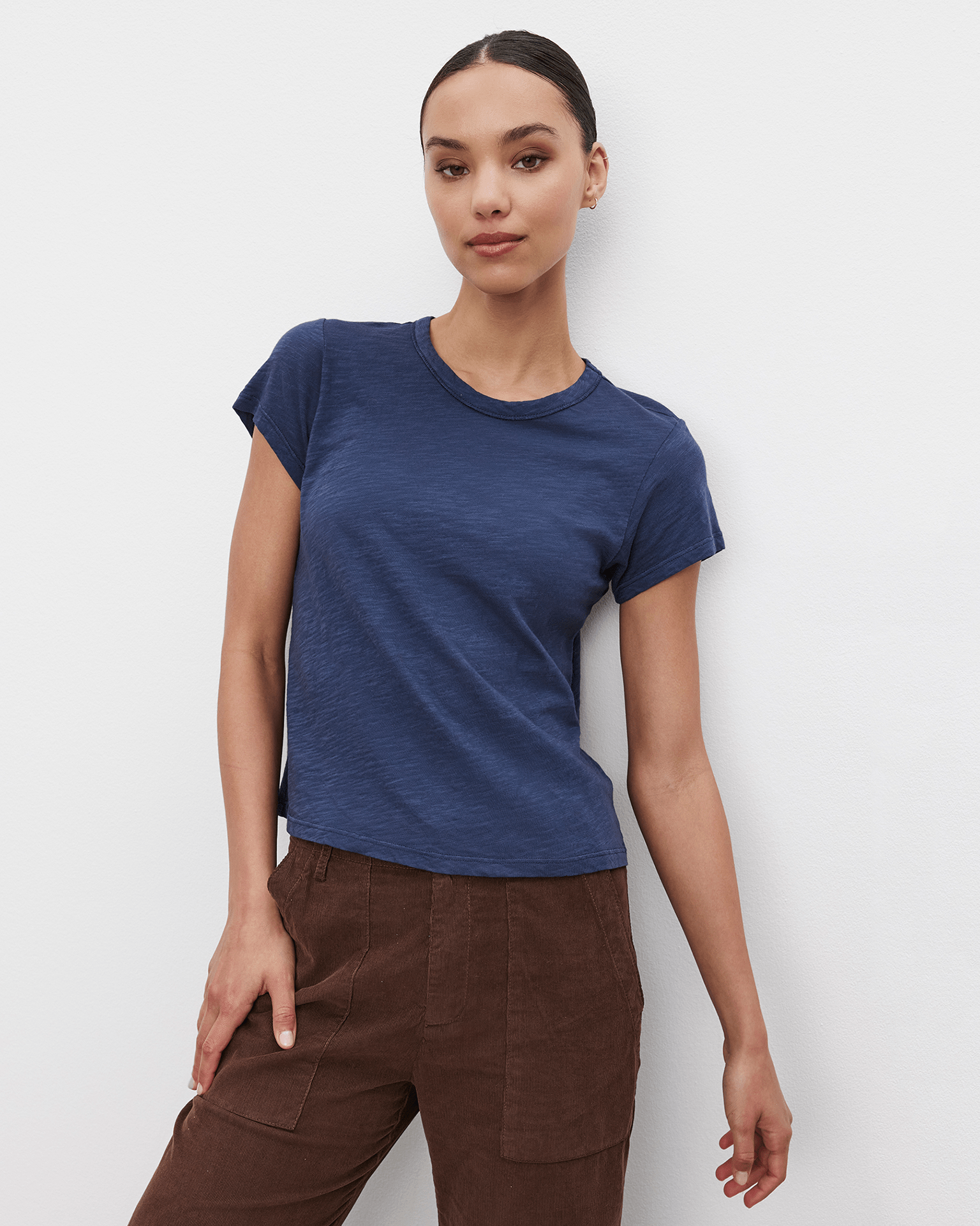 Velvet by Graham & Spencer Marie S/S Crop Top in Bluechip