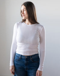 Mauri L/S Crew Neck Top in White - Bliss Boutiques