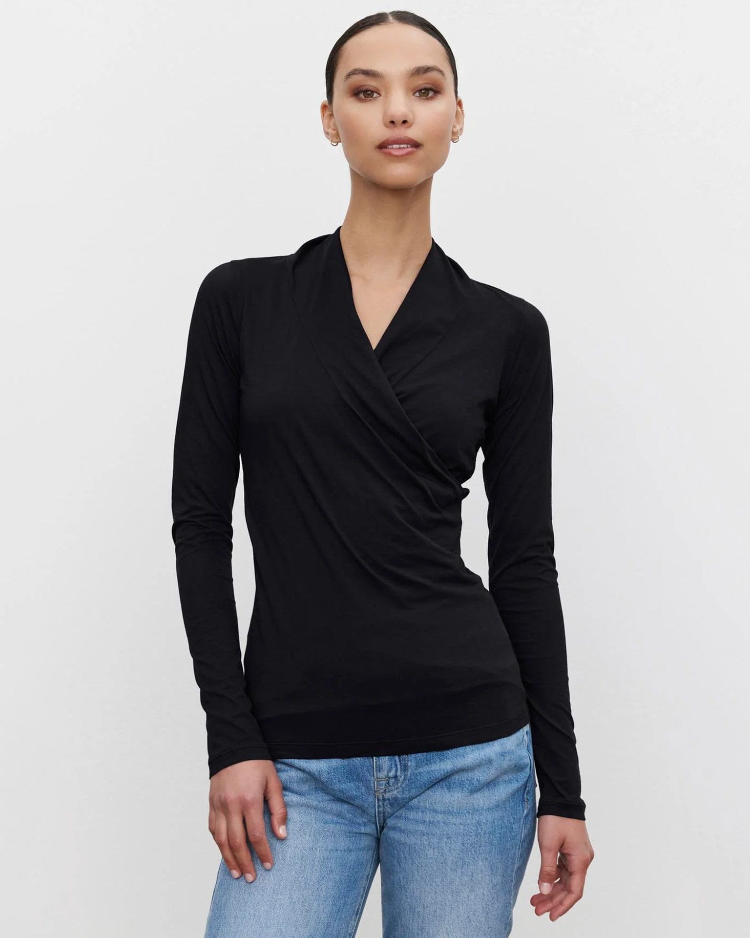 Velvet by Graham & Spencer Meri Wrap Front Top in Black