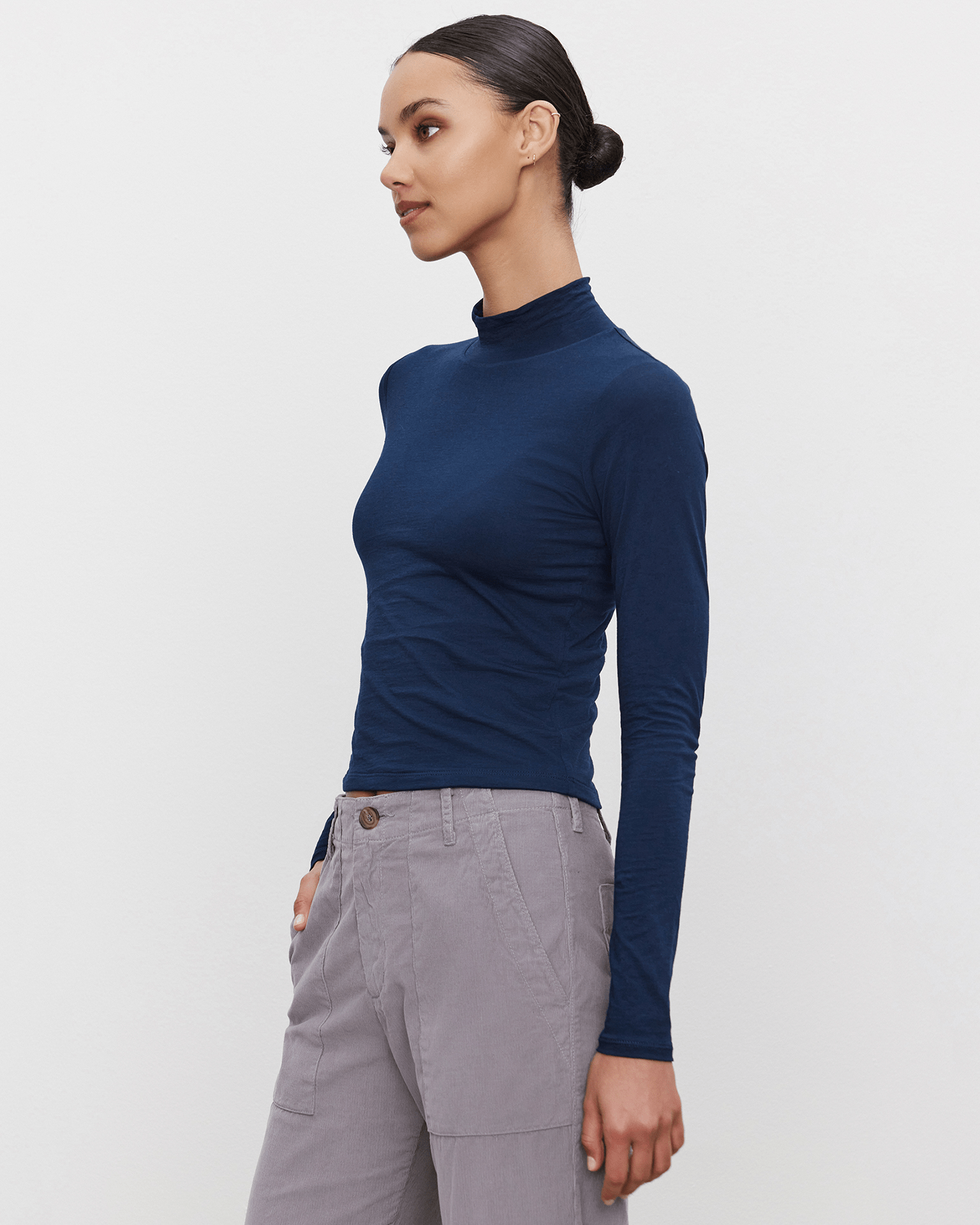 Velvet by Graham & Spencer Nadene Mock Neck Crop Top in Midnight