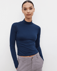 Velvet by Graham & Spencer Nadene Mock Neck Crop Top in Midnight