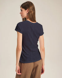 Velvet by Graham & Spencer Odelia Short Sleeve Crew Neck Top in Navy 2 - Bliss Boutiques