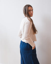 Velvet by Graham & Spencer Ottilie L/S V Neck Cardi in Muslin 5 - Bliss Boutiques
