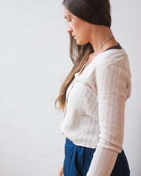 Velvet by Graham & Spencer Ottilie L/S V Neck Cardi in Muslin 3 - Bliss Boutiques