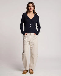 Velvet by Graham & Spencer Ottilie L/S V Neck Cardi in Navy 2 - Bliss Boutiques