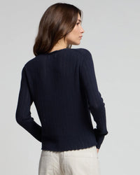 Velvet by Graham & Spencer Ottilie L/S V Neck Cardi in Navy 4 - Bliss Boutiques