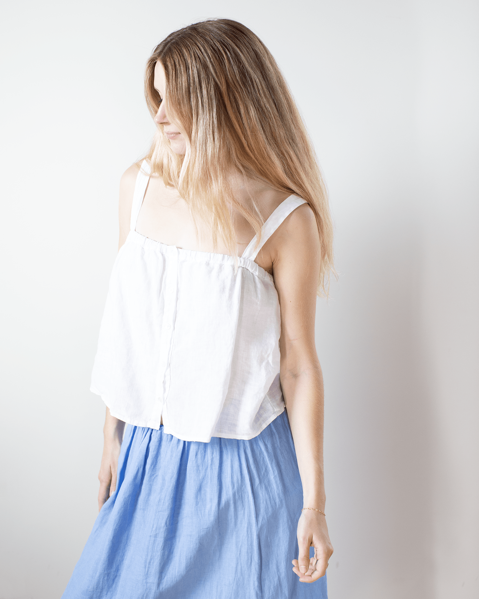 Velvet by Graham & Spencer Quin Crop Button Strap Top in White