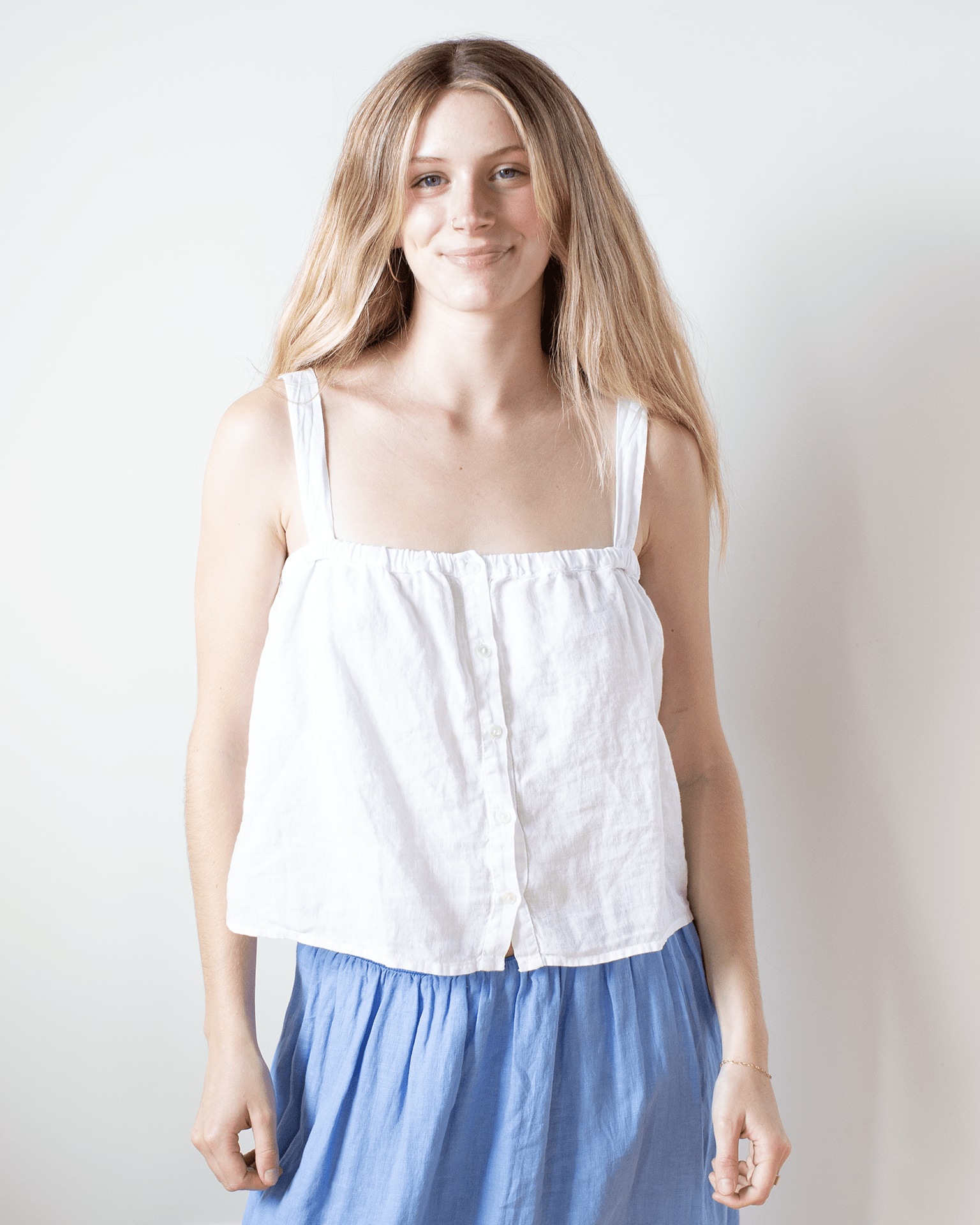 Velvet by Graham & Spencer Quin Crop Button Strap Top in White