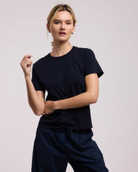 Velvet by Graham & Spencer Ryland Short Sleeve Crew Neck Top In Navy 4 - Bliss Boutiques