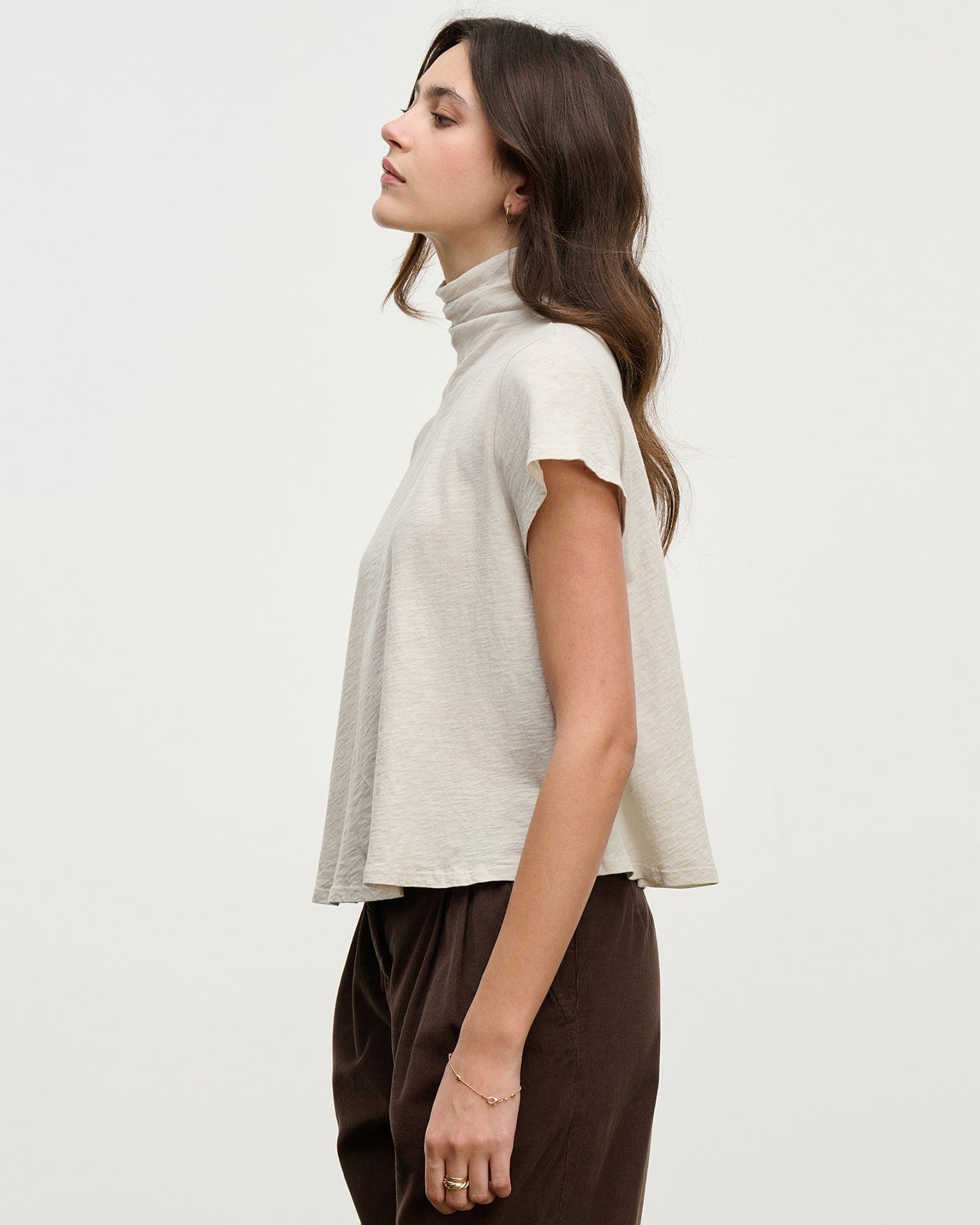 Velvet by Graham & Spencer Savi S/S Mock Neck Crop Top in Cookie